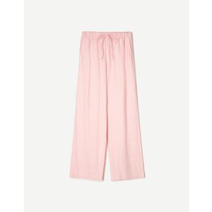 Women's Lightweight Linen-Blend Wide-Leg Drawstring Lounge Pants, Pastel Pink, Size Small