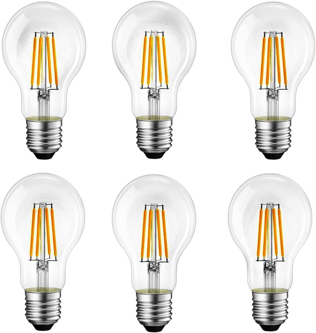 E26 LED Light Bulbs,40 Watt Equivalent,Warm White 2700K Classic Clear Glass A19 LED Filament Bulb Non-Dimmable,Pack of 6
