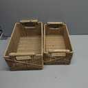 Woven Decorative Baskets Bohemian Style Set of 2 Picnic Basket with Wood Handles Rectangle Storage Baskets for Shelves Towel Bathroom