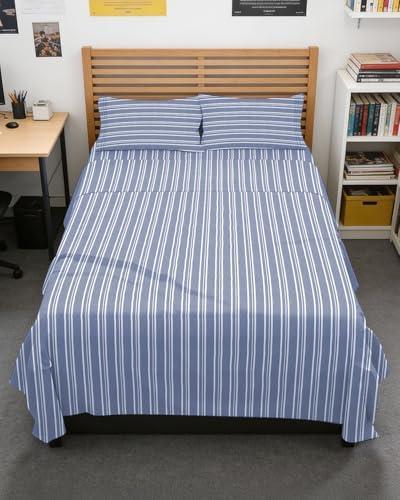 Full XL Bed Sheet - 4 Piece Full XL Bed Sheets Set - Soft, Breathable & Cooling - Hotel Luxury Bedding for Women, Men, Kids, Teens, Boys & Girls - Deep Pockets, Fade and Wrinkle Free - Blue Stripes