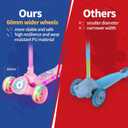 Nattork Kids Scooter for Girls with Light Up Wheels, Deck and Headlight, Wide Anti-Slip Deck and T-bar Handle with Rear Foot Brake, Adjustable Height 3 Wheel Scooter for Kids Ages 3+ and up to 220Lbs