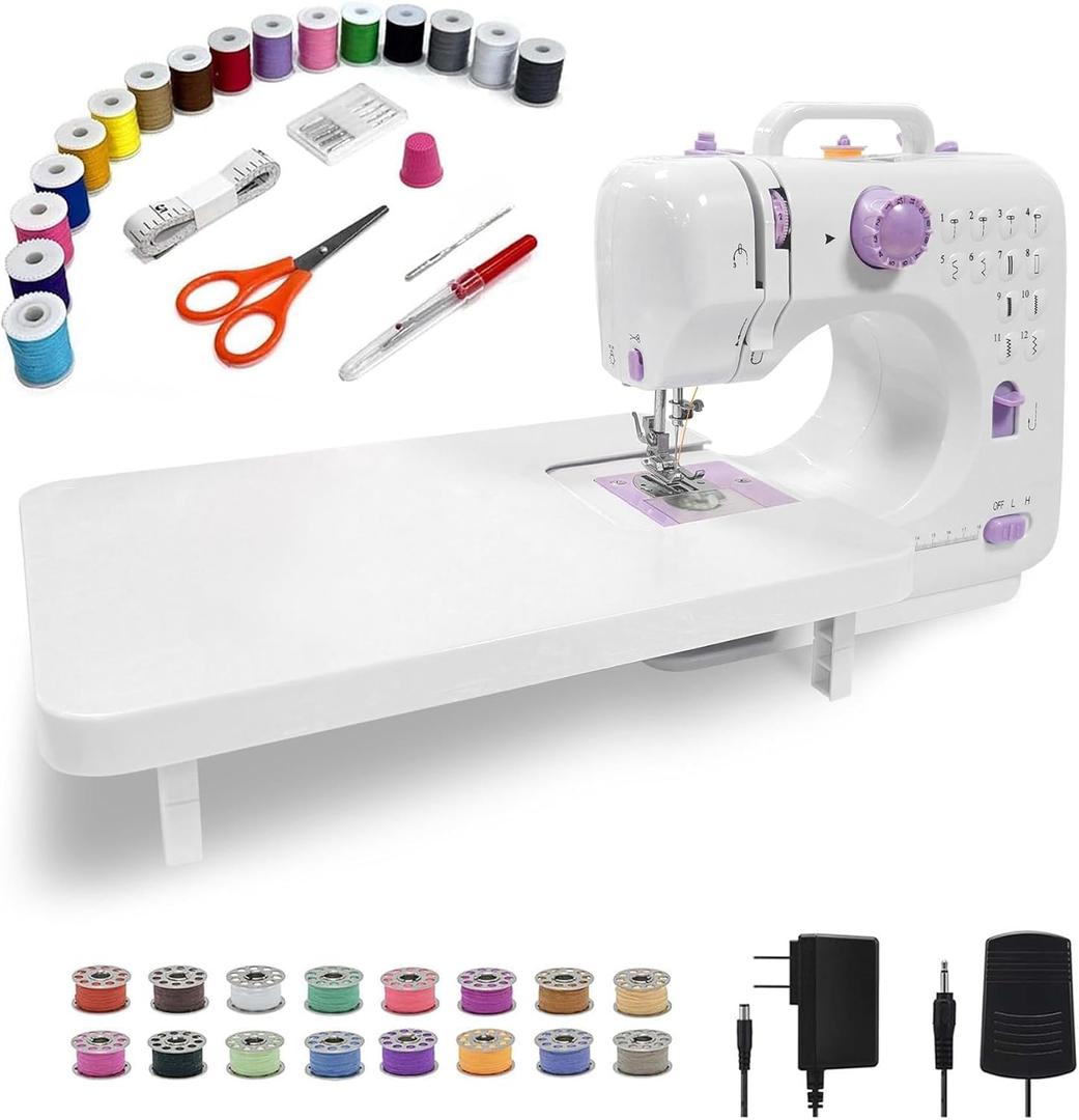 This lightweight Sewing machine is designed for convenience and versatility. Sewing Machine for Beginners,Portable 12 Built-in Stitches,(High-Low Speeds),505UJH.DC Power Supply Method.