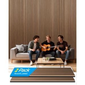 Acoustic Wall Panels, 2 Pcs 48"x11" 3D Wood Slat Soundproof Wall Panel for Interior Decor Noise Reduction for Home Theaters, Living Rooms, Bedroom and Ceiling (Walnut SGE-01)