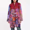 Women's Patchwork Jacket, Boho Floral Lightweight Spring Fall Coat, Artistic Vintage Bohemian Outerwear (M)