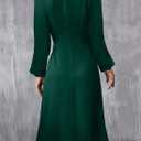 Happy Sailed Women's Long Sleeve Ruched Waist Flowy A Line High Low Midi Cocktail Party Dress (Green, XL)