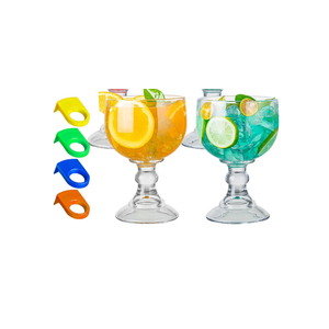 Schooner Beer Glasses 21.5 Oz Set of 2, Extra Large Margarita Glass With 4 Color Clips, Shrimp Cocktail Goblet, Large Stemmed Glasses With Thick Bottom, Crystal Clear Bar Glassware