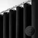 Dynamene Black Fabric Shower Curtain - Waffle Textured Heavy Duty Cloth Curtains for Bathroom, 256GSM Hotel Spa Luxury Weighted Polyester Bath Curtain Set with 12 Plastic Hooks(72Wx72H, Black)