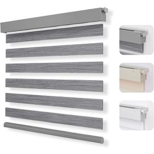 Joydeco No Drill Zebra Blinds for Windows, Cordless Dual-Layer Privacy Zebra Shades for Indoor Windows, Easy to Install, Light Filtering Sheer Blinds for Home (Grey,28 "W x 75 "H)