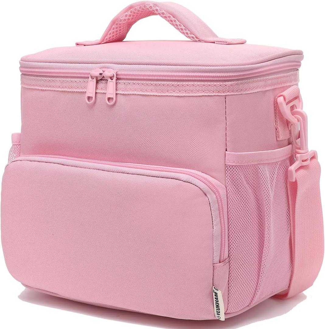 GYEUKHAM Insulated Lunch Bag for Adult/Women/Men, Reusable Large Lunch Box Cooler Soft Leakproof Tote, Thermal Meal Prep Lunch Pail with Adjustable Shoulder Strap for Picnic/Travel/Office,Pink