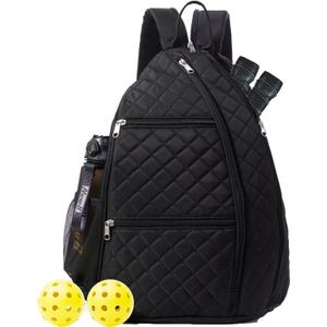 Pickleball Bag for Women Pickelball Backpack Large Quilted Sling Bags, Holds Pickleball Paddles Tennis Racket (Black)