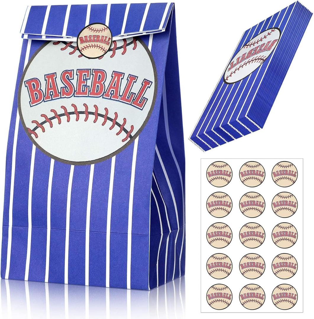 Outus 30 Pcs Baseball Party Favors Gift Bags with Stickers Paper Snack Treat Goodie Bag for Baseball Theme Games Day Sports Goody Bags Birthday Party Decorations Supplies