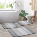 3 Pcs Ombre Bath Mat Set for Bathroom, Non Slip Ultra Soft and Thick Water Absorbent Bath Carpet, Machine Washable & Quick Dry Bathroom Rug, for Bedroom Door Living Room,Green (3 PCS: 17" x 24" + 20" x 32" + U Shape 24" x 20") Grey
