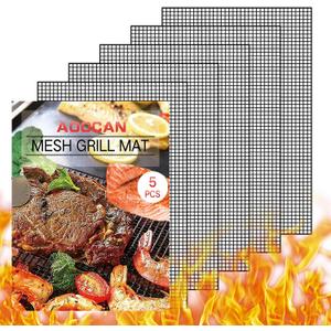 AOOCAN Grill mesh mat - Set of 5 Non Stick BBQ Grill mats, Heavy Duty, Reusable Grilling mats, Easy to Clean - Works on Gas, Charcoal, Pellet Grill - 15.75 x 13 in, Black