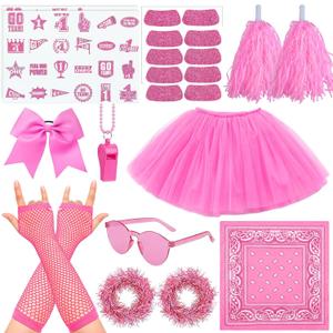 Ramede 21 Pcs Pink Spirit Wear Girls Team Spirit Day Accessories Field Camp Day Color War Accessories Pep Rally Supplies Camp Game Color Team Items Bulk Tutu Noisemaker Stickers for Sport
