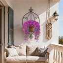 Artificial Hanging Flowers for Outdoors, 2 PCS 300 Blooms UV Resistant Morning Glory Faux Silk Vines, No-Odor Realistic Fake Plants for Garden Planter Porch Patio Decoration, Fuchsia & LightPurple