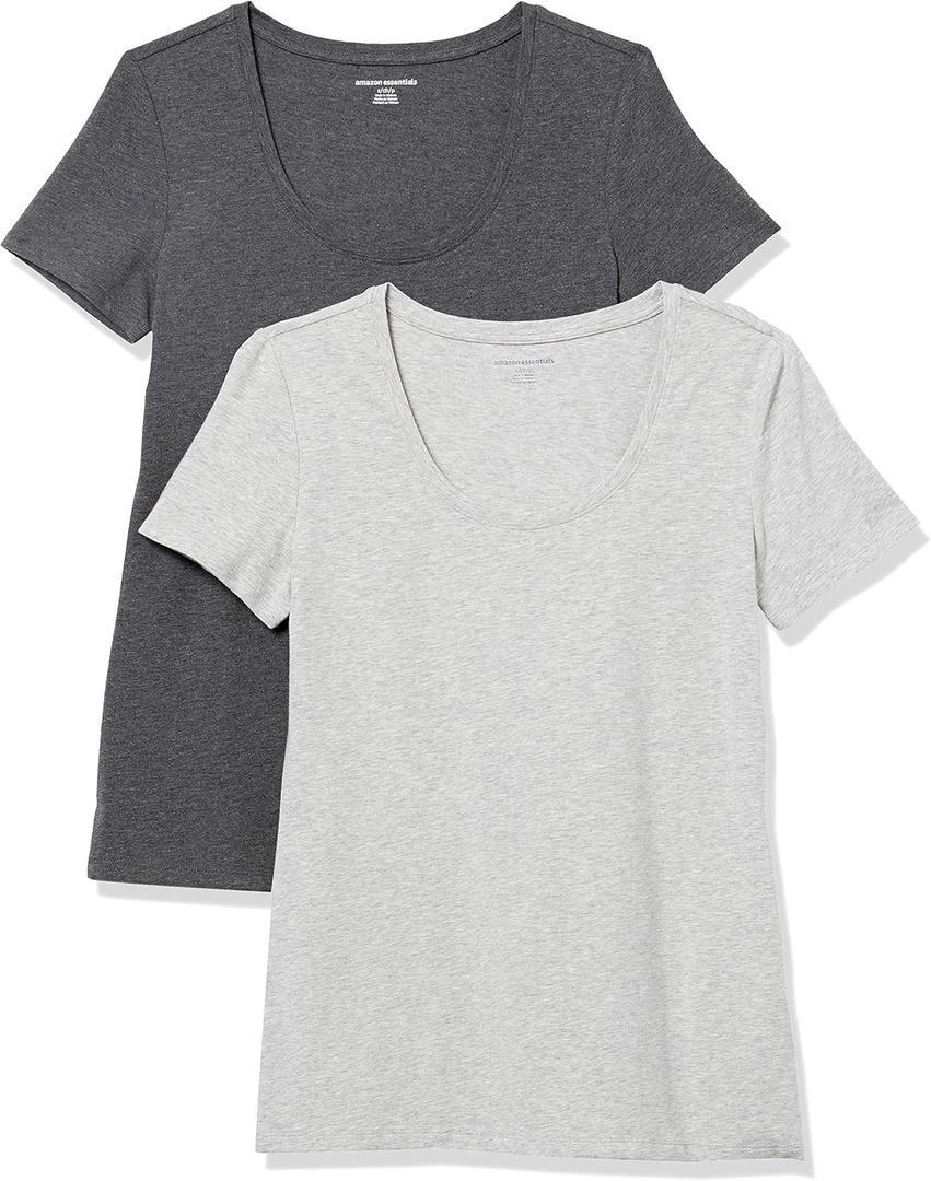 Amazon Essentials Women's Regular-Fit Short-Sleeve Scoop Neck T-Shirt, Summer Casual, Pack of 2 (Medium)