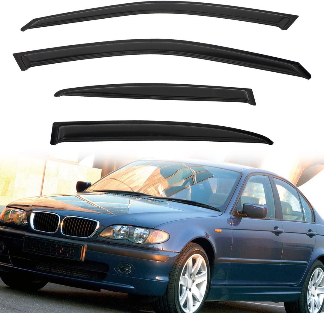 Rain Guards Compatible with 1999-2005 BMW E46 3-Series 4-Door Sedan 320 323 325 328 330 i xi Tape-On Side Window Visor Wind Deflector Vent Visors Car Accessories