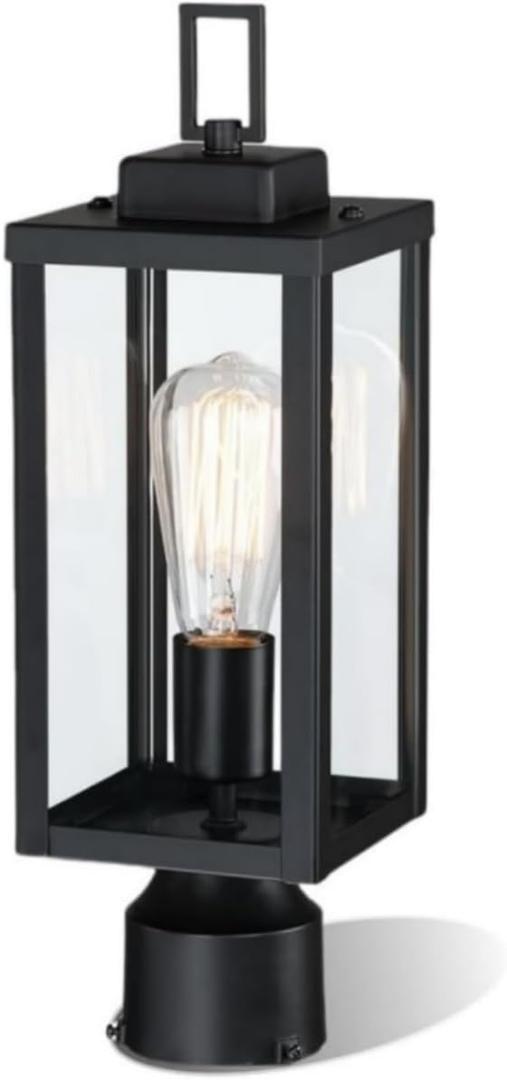 WISBEAM Outdoor Post Light, Pole Lantern, E26 Base 60W Max, Metal Housing Plus Glass, ETL Qualified, Bulbs not Included (16.5 Inch, Black)