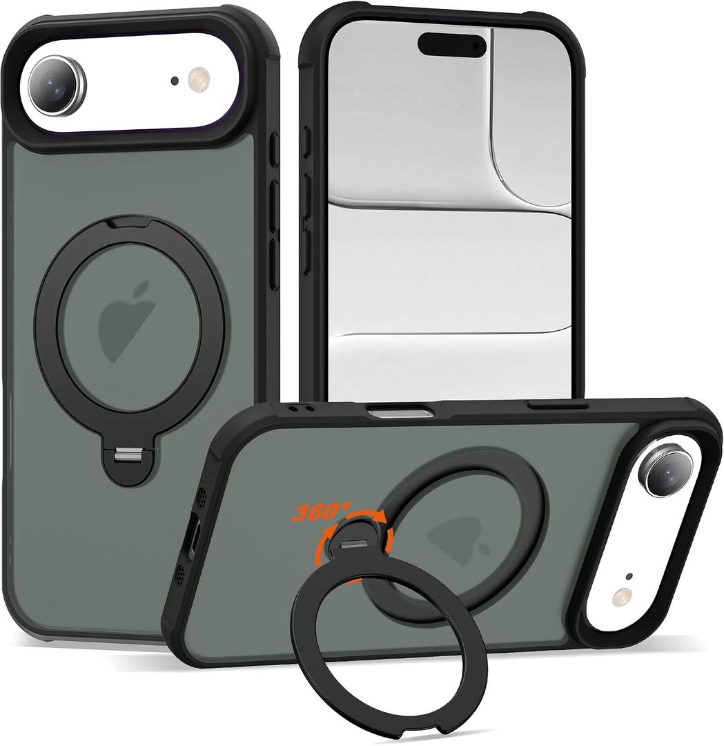 Case for iPhone 17 Air with 360Spin Stand,6.5" Black | Invisible 360Spin Stand,Compatible with MagSafe, Strong Magnetic, Translucent Matte, Shockproof iPhone 17 Air Phone Case