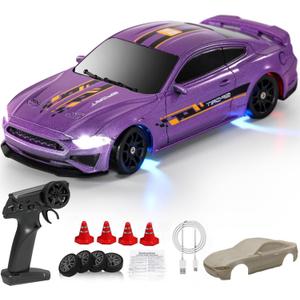 1:43 Scale Mini RC Drift Car with Gyro Full Proportional RTR 2.4Ghz Remote Control with RGB Lights and a Replaceable Body Shell(8500-Purple)