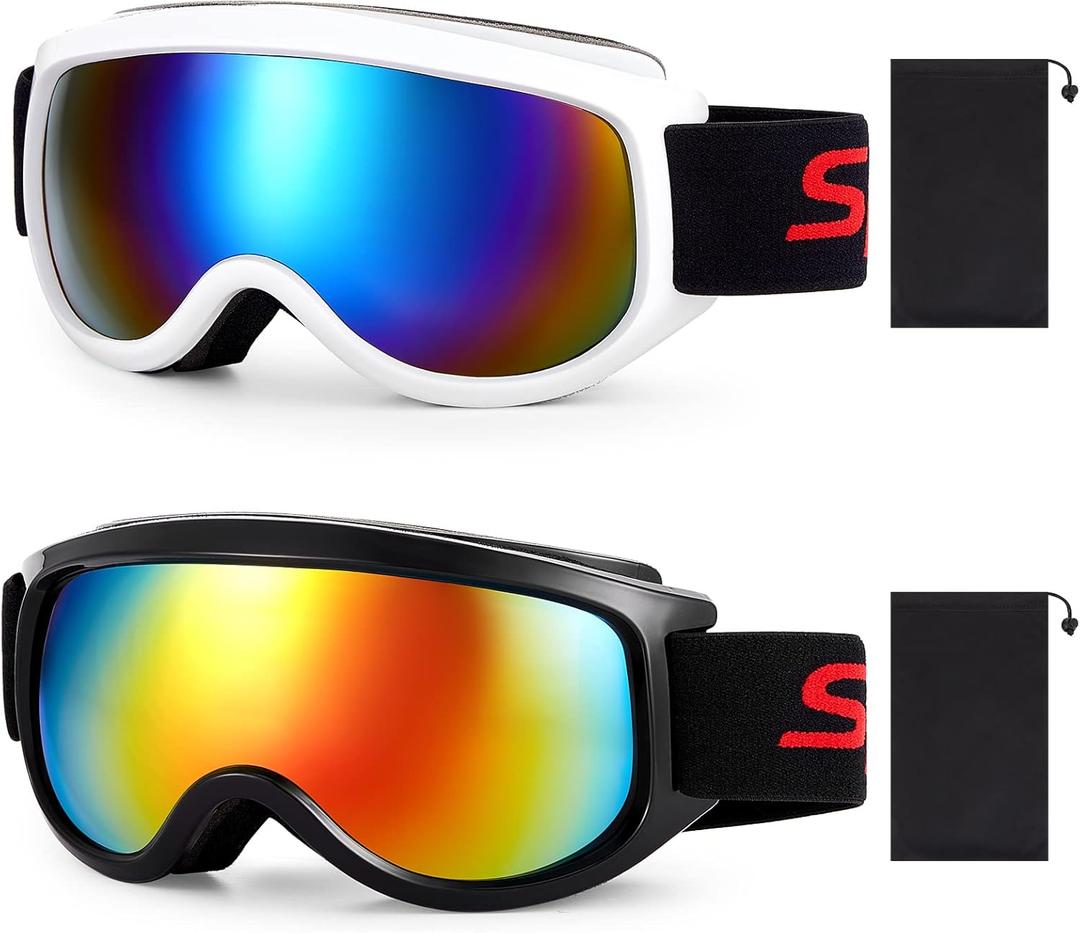 Dunzy 2 Pairs Ski Goggles Otg Snowboard Goggles UV Protection Winter Sport Ski Glasses over the Glass Snow Goggles with Storage Bag for Men Women Adults Snowboarding Skiing