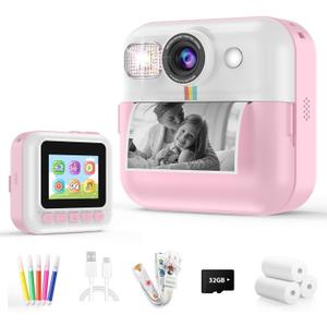 Kids Camera for Boys, 1080P Instant Print, Kids Christmas Birthday Gifts, Pink