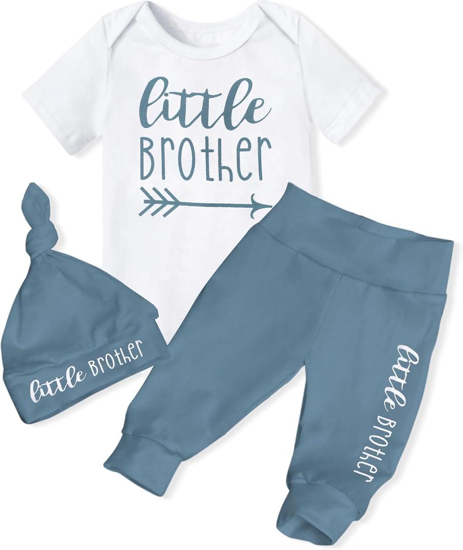 AGAPENG Baby Boy Clothes Newborn Boy Outfits Infant Letter Print Romper Long Pants Hat 3PCS Baby Boy's Clothing (Blue White#2)