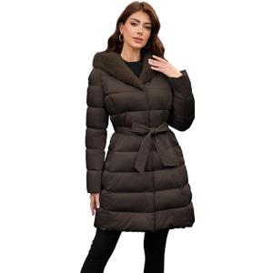 PAPILLON D'OR WEAR YOUR WINGS Women's Long Puffer Coat with Belt, Hood & Furry Lining - Knee-Length Winter Jacket XL