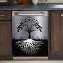 Tree of Life Dishwasher Cover Magnet Decor,23x26inch Large Polishing Metal Dishwasher Front Door,Black Kitchen Dishwasher Decal,Tree Refrigerator Panel,Sliver Metal Magnetic Dishwasher Sticker