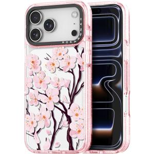 for iPhone 17 Pro Max Case Cute - Durable Shockproof 6.6 ft Drop Impact Phone Case - Funny Cherry Blossom Design (6.9") Glitter Pink