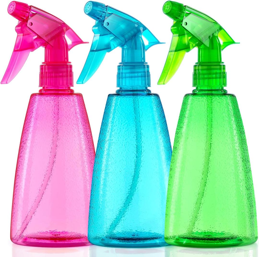 Bealee Spray Bottles 3-Pack, 16 Oz, Mist & Stream, Plastic Water Spray Bottle for Hair, Essential Oils, Plants, Cleaning Solutions, BBQ, Cat Dog Correction Behavior - Leak Proof - Empty Spray Bottles (Red, Blue, Green)