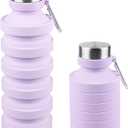 Nefeeko Collapsible Water Bottle, Reuseable BPA Free Silicone Foldable Water Bottles for Travel Gym Camping Hiking, Portable Leak Proof Sports Water Bottle with Carabiner (Taro Purple-27oz)