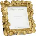 Cuspin 5x5 Picture Frame Vintage Gold Frames, Gold Ornate Leaf Textured Hand-Crafted Resin with Glass Front, Antique Square Photo Frame for Tabletop Display, Retro Design Home Decor