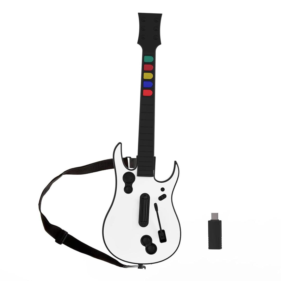 NBCP Guitar Hero Guitar, Wireless PC Guitar Hero Controller for PlayStation 3 PS3 with Dongle for Clone Hero, Rock Band Guitar Hero Games White