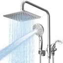 8" Dual Shower Head Combo, High Pressure Rainfall Shower Head with Handheld, 6 Spray Settings Angle Adjustable Handheld Shower Head with Pause, Height Adjustable, Chrome Silver