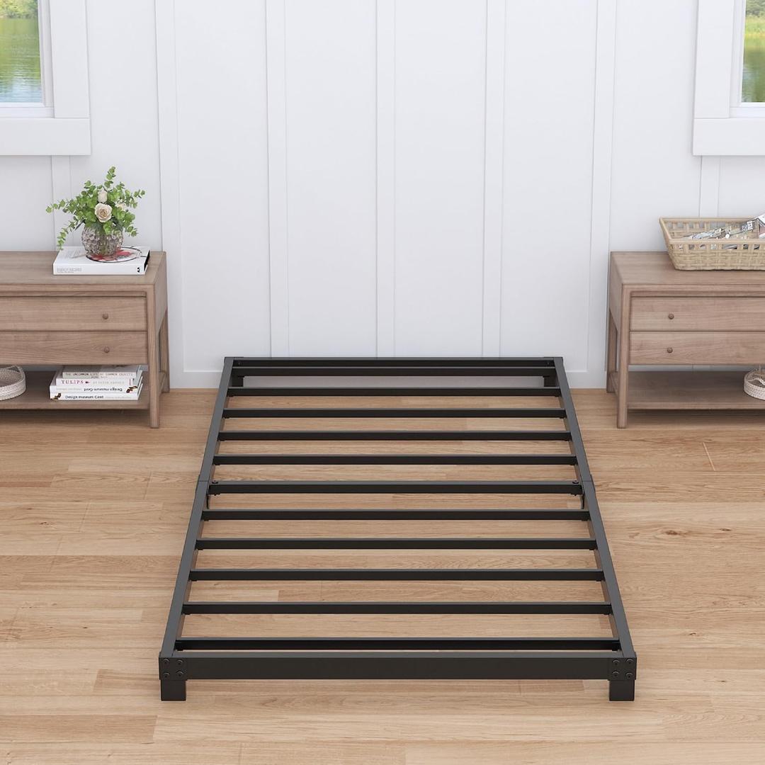 4" Twin Bed Frames Low Profile, Twin Platform Bed Frame No Box Spring Needed, Heavy Duty Metal, Easy Assembly, Black (Twin)