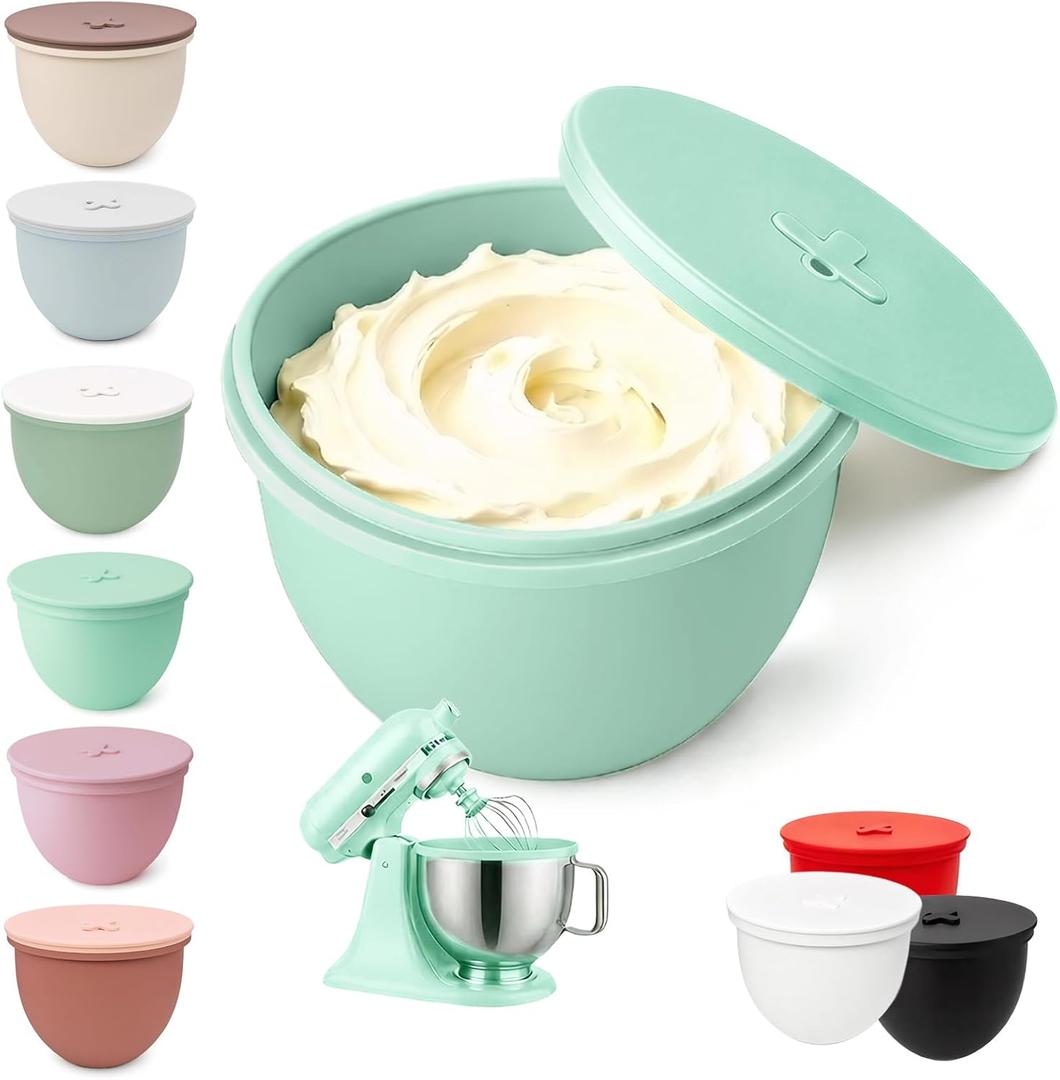 Silicone Bowl Liner with Lid for KitchenAid 5-Qt Tilt-Head Bowls Only, 2mm Extra-Thick Premium Silicone, Built-In Air Vent for Dough Proofing, Dishwasher Safe, BPA-Free
