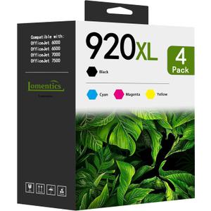 920XL High Yield Ink Cartridges (4-Pack, Black/Cyan/Magenta/Yellow) Compatible 920XL 920 XL Ink Cartridges Replacement for HP 920XL 920 Ink Work with Officejet 6000 6500 6500A 7000 7500 7500A Printer