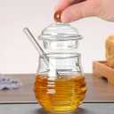 Glass Honey Jar with Dipper and Lid, 10 OZ Heat Resistant HoneyPot, Honey Storage Container for Storing Syrup, Home and Kitchen Organization, Gifts for Her Christmas, Coffee Bar Decor