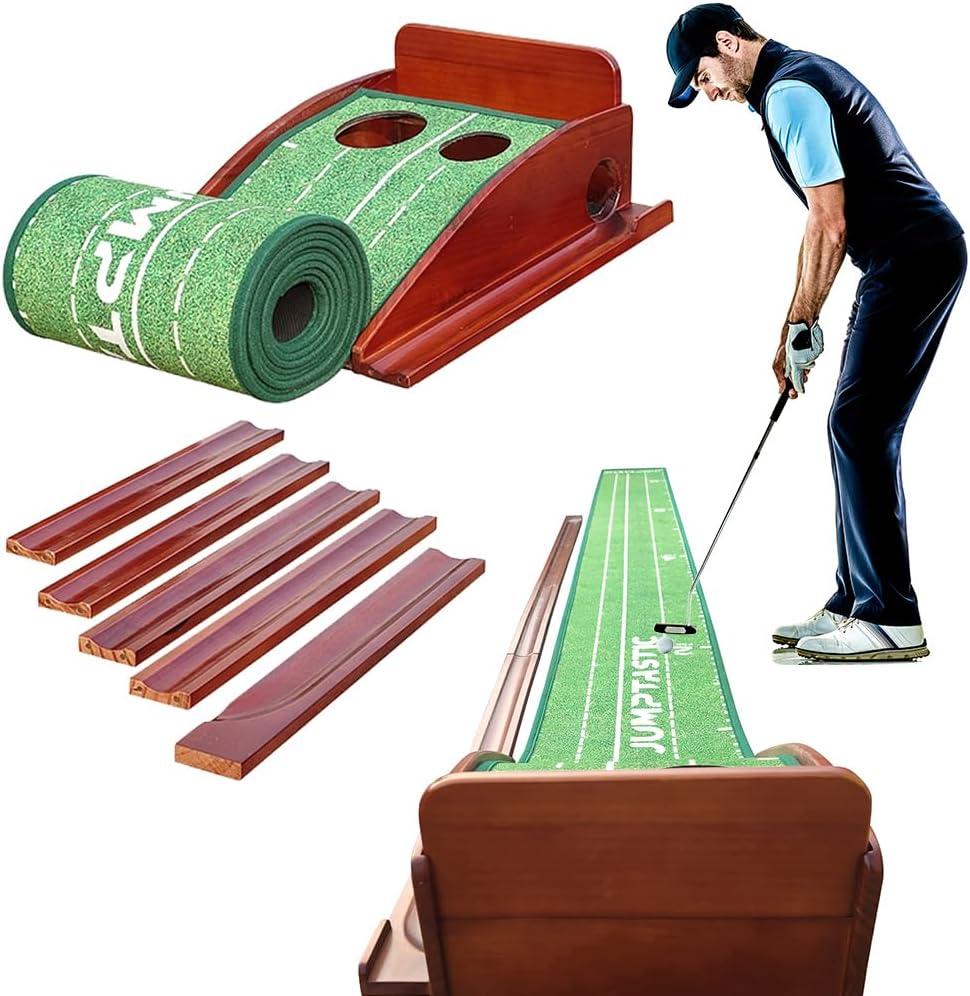 Putting Mat, Putting Green Indoor Smoothly Velvet Crystal Mat, Pine Wood Putting Matt for Indoors, Non-Slip Putting Mat with No-Jamming Ball Return, Training Accuracy Speed for Home Office Backyard
