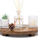 Round 11.8" Acacia Wood Decorative Tray – Farmhouse Wood Riser Pedestal Stand for Kitchen and Bathroom Decor, Counter Display, Vanity Tray (Large, 11.8" Dia)