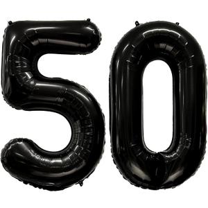 FIROMI 50 Number Balloons Black Big Giant Jumbo Mylar Foil 50 Balloon Numbers for 50th Birthday Party Anniversary Decorations 40-inches