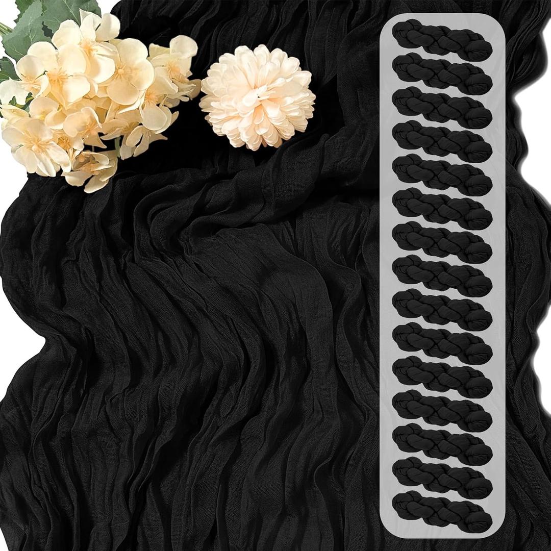 15 Pack Black Cheesecloth Table Runner 17 x 108 inch Cheese Cloth Table Runners 9ft Black Table Runner Rustic Romantic Sheer Gauze Runner for Wedding Party Baby Shower Table Decoration