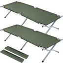 Geetery 2 Pcs Folding Camping Cot Bed with Carry Bag Portable Tent Twin Cot Army Military 529 lbs Outdoor Sleeping Travel Camping(Army Green)