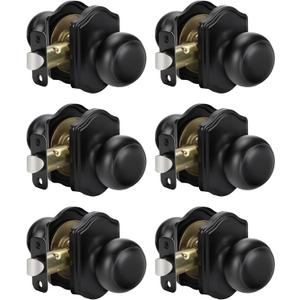 Goldenwarm Matte Black Closet Door Knobs Interior No Lock, Passage Door Knobs Hallway, Black Door Knob Without Lock 6 Pack