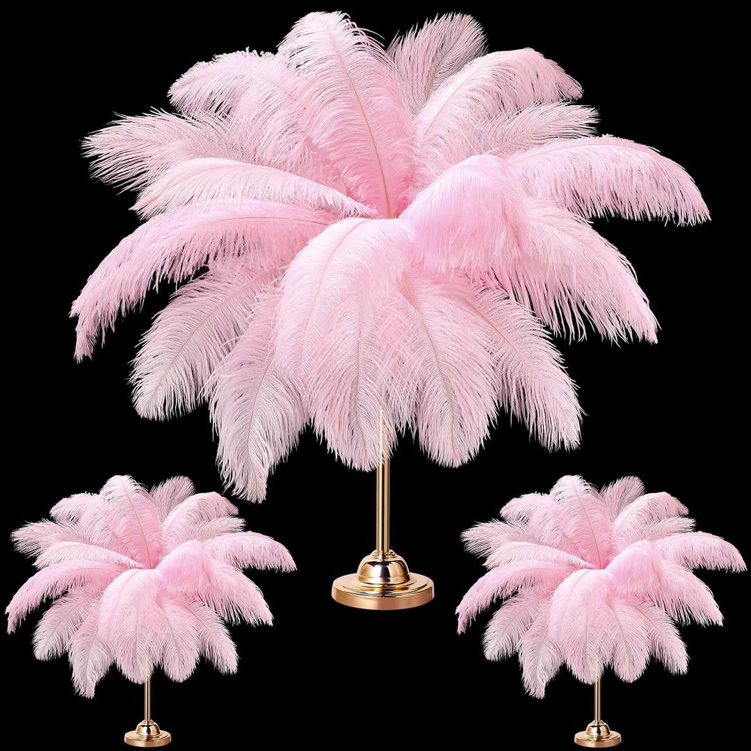 XunYee 60 Pcs Large Natural Ostrich Feathers Plumes Bulk for Centerpiece 18-20 Inch (45-50 Cm) Feathers for DIY Crafts Christmas Wedding Masquerade Party Decorations(Pink)