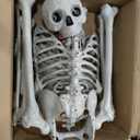 6Ft/185cm Halloween Skeleton Decoration, Large Posable Life Size Skeleton with Glowing Eyes Creepy Sound, Halloween Giant Skeleton Outdoor Indoor Decor for Yard, Haunted House Props, Spooky Party