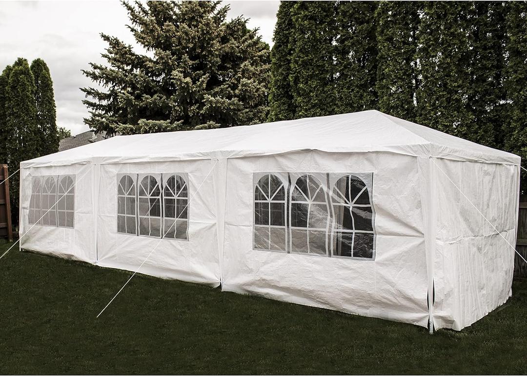 Party Tent Canopy Tent for Outdoor Wedding Party - *New Heavy Duty Design* or Camping BBQ w/Removable Waterproof Sidewalls - 30' x 10' - Backyard Expressions