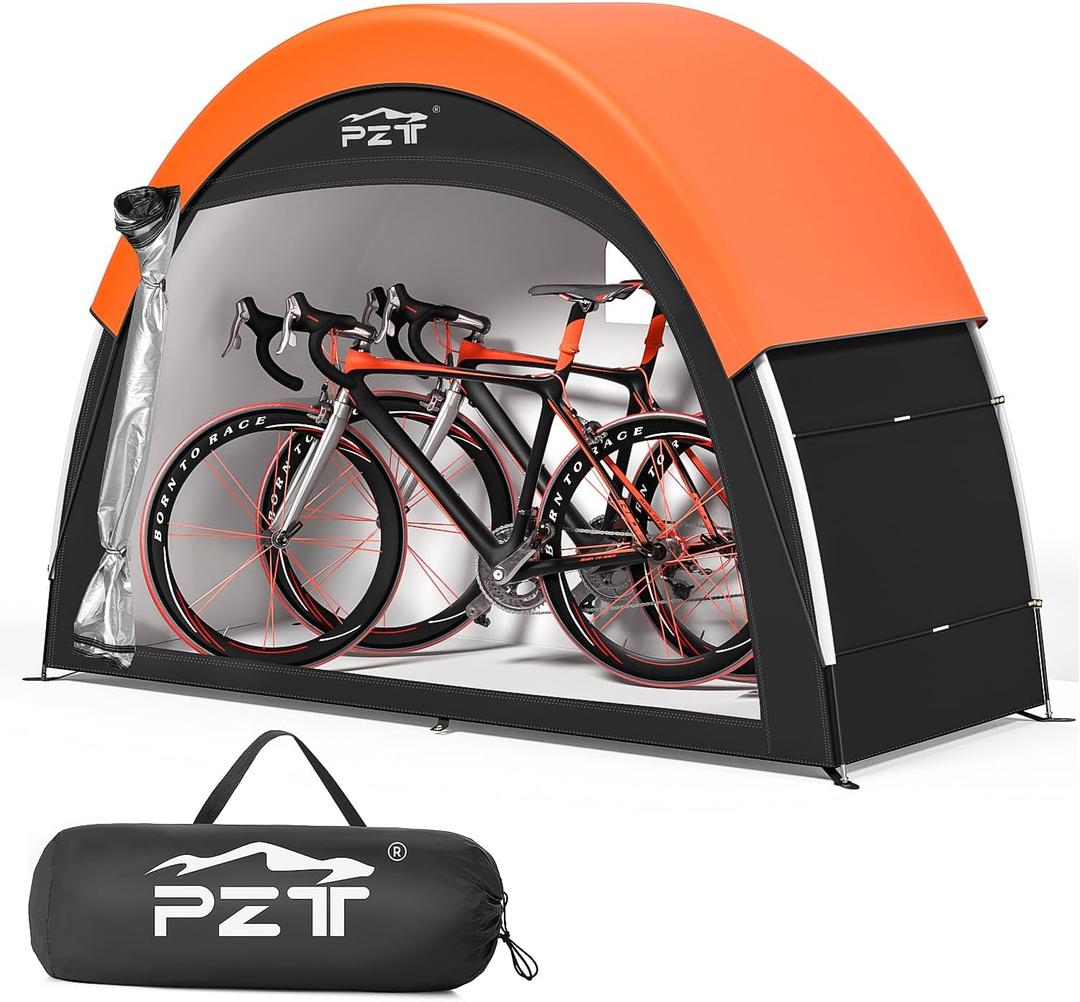 Upgraded Bike Tent with Rain Cover, Portable Outdoor Storage Shed for 2-3 Bikes, 210D Oxford Fabric PU4000 Waterproof, Bike Shed/Bike Cover for Motorcycles, Garden Tools, Lawn Mower (79*32*65in, Orange)