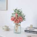 Faux Flowers with Vase,Artificial Silk Roses in Vase, Fake Plant Eucalyptus Flower Arrangement for Home Office Farmhouse Bathroom Dining Table Centerpiece Decorations Coffee Table Decor (Dusty Pink)
